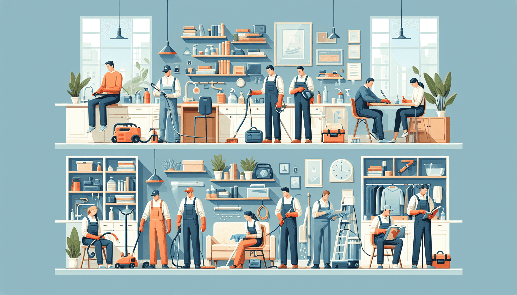 Illustration of water-damaged items being restored