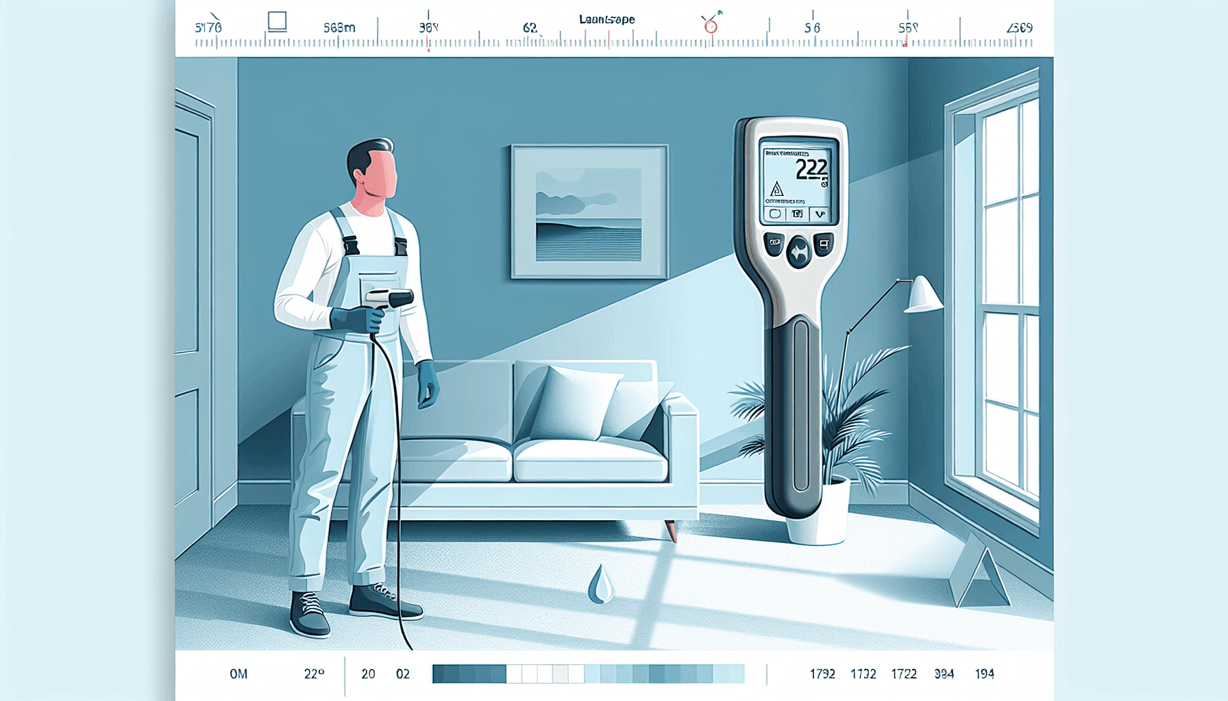 Technician using moisture mapping technology in a home